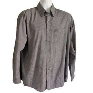 Van Heusen Wrinkle-Free Long Sleeve Button Down Shirt Black White Men's Large